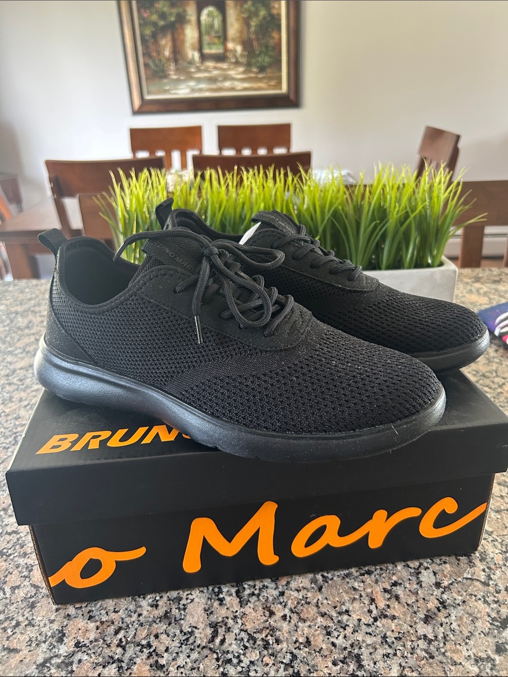Bruno Marc Men's Black Knit Athletic Sneakers - Lightweight Comfort